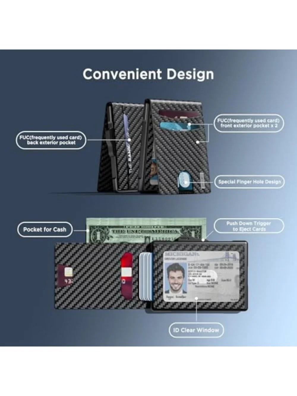 Minimalist Leather Bifold Wallet for Men, RFID Blocking, Cash Slot, Slim Design